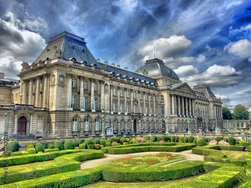 view of the royal palace in Brussels, Belgium, also showing the garden in front of the building