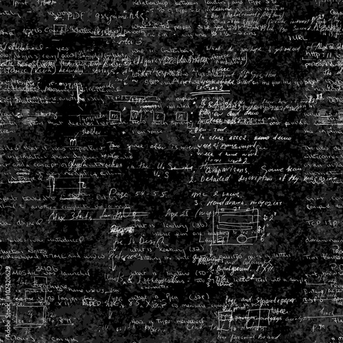 Seamless endless pattern background with handwritten mathematical equations on blackboard.
