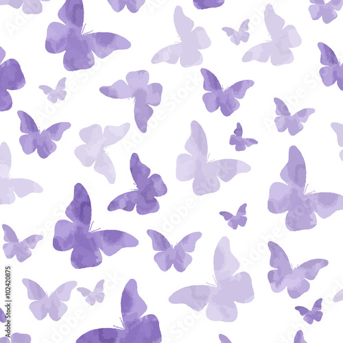 Seamless watercolor purple butterflies pattern