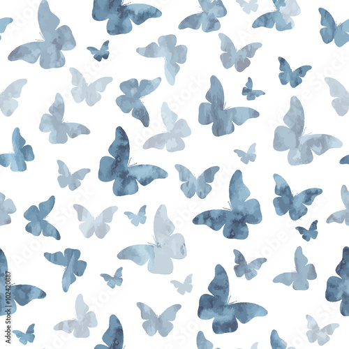 Seamless watercolor gray butterflies pattern