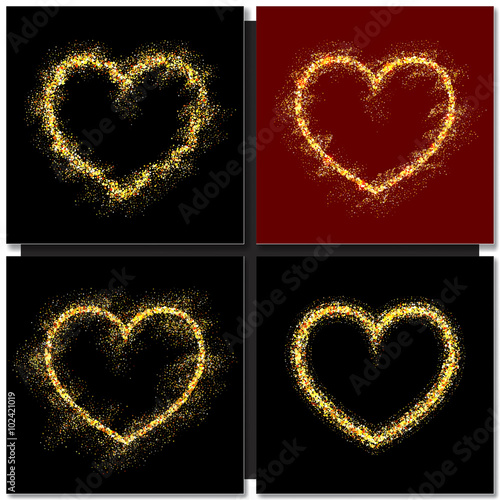 Set of Valentines day cards background with gold heart