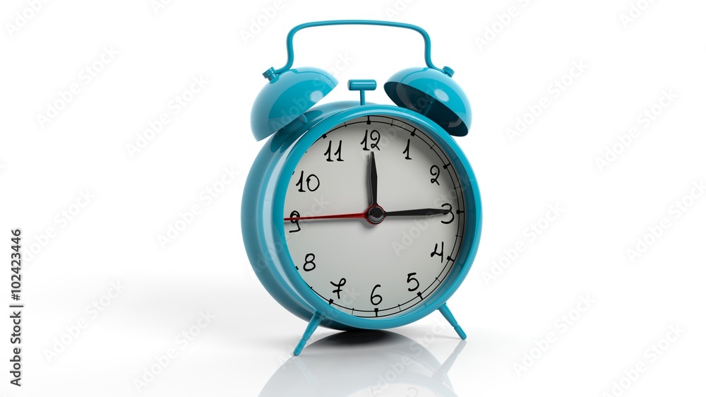 Retro blue alarm clock, isolated on white background. Retro blue alarm clock, isolated on white background.