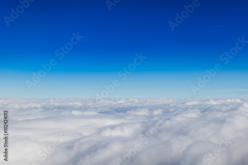 Blue horizon and white clouds, aerial shot