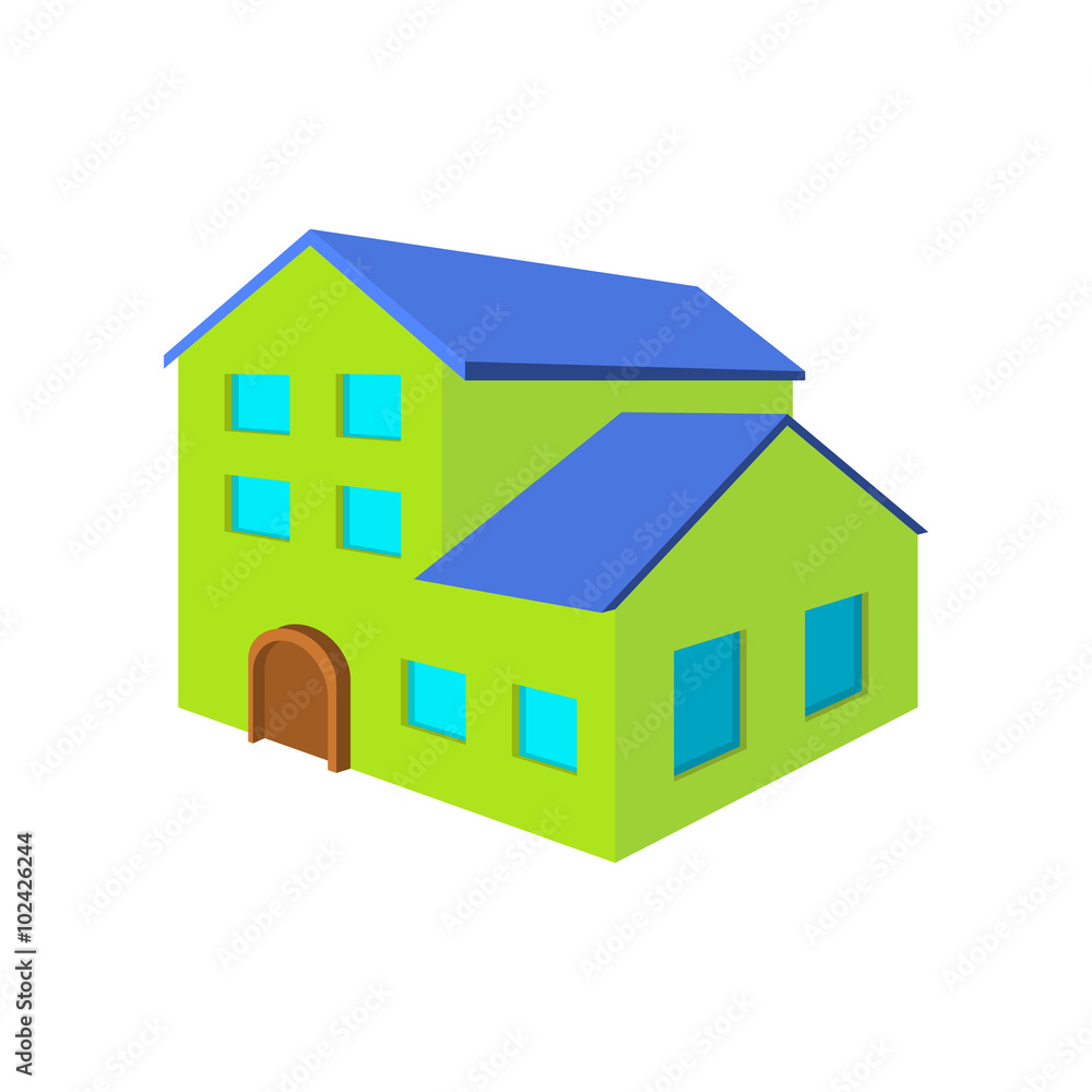 Green three-storey house cartoon icon Green three-storey house cartoon icon