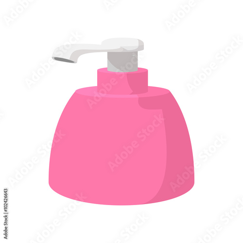 Pink plastic bottle with liquid soap cartoon icon