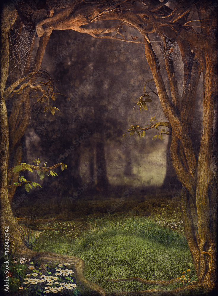 Obraz premium Ilustracja zielonego lasu