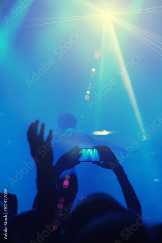 Wallpaper Mural Silhouettes of people and musicians in big concert stage Torontodigital.ca