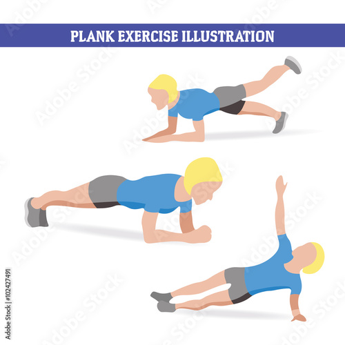 illustration of woman doing plank exercises  in different ways