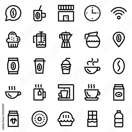 Coffee, coffee shop line icon set