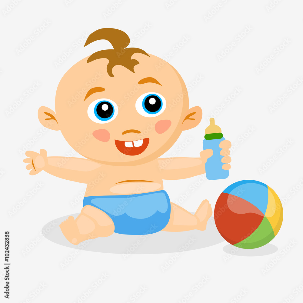 baby with a pacifier and a ball, vector