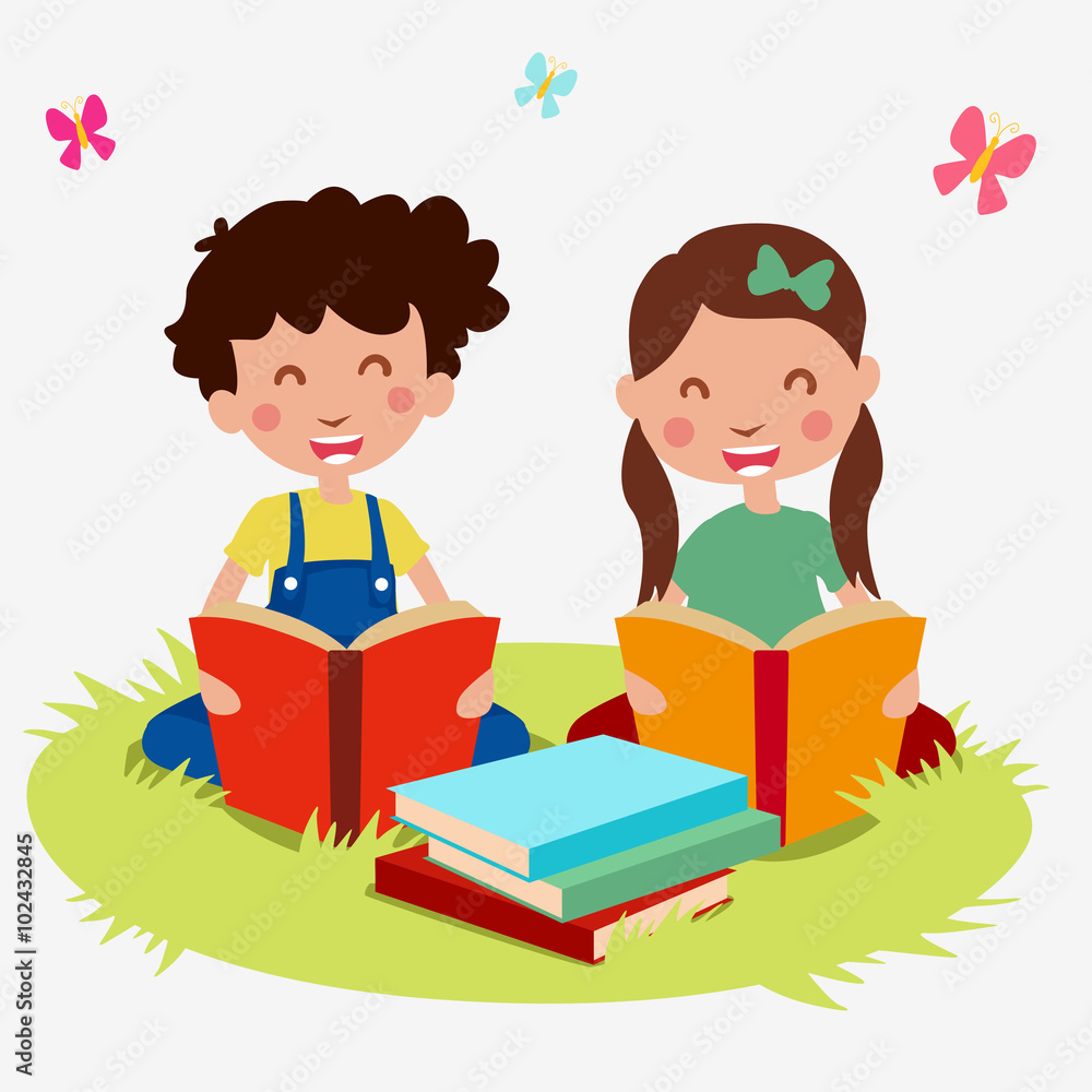 Set kids cartoon read book, vector Set kids cartoon read book, vector