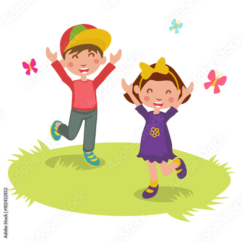 Vector illustration of Happy kids cartoon 2, vector