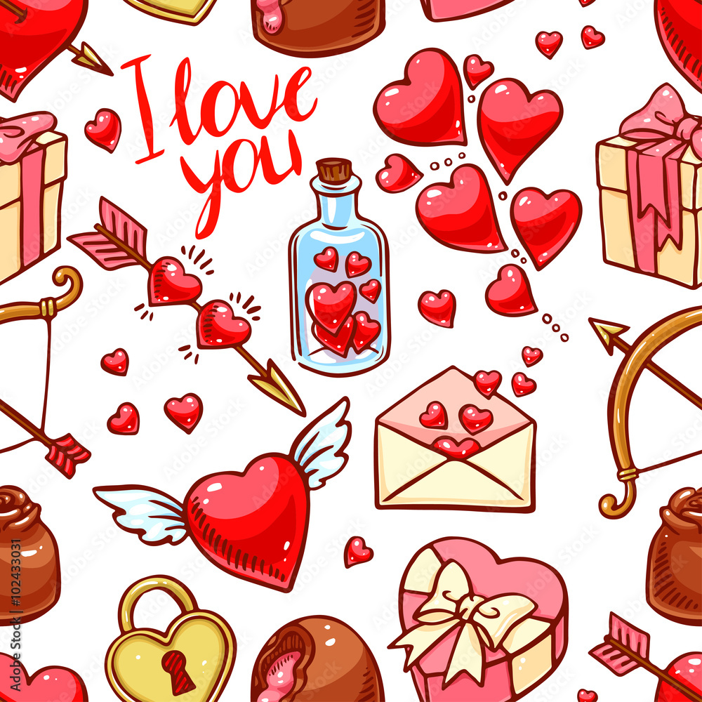 Sweet hearts and ribbons in shades of pink