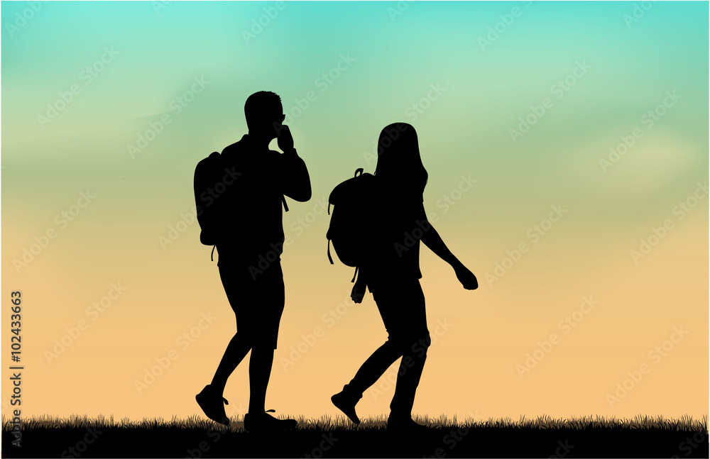 Silhouette people walking. Silhouette people walking.