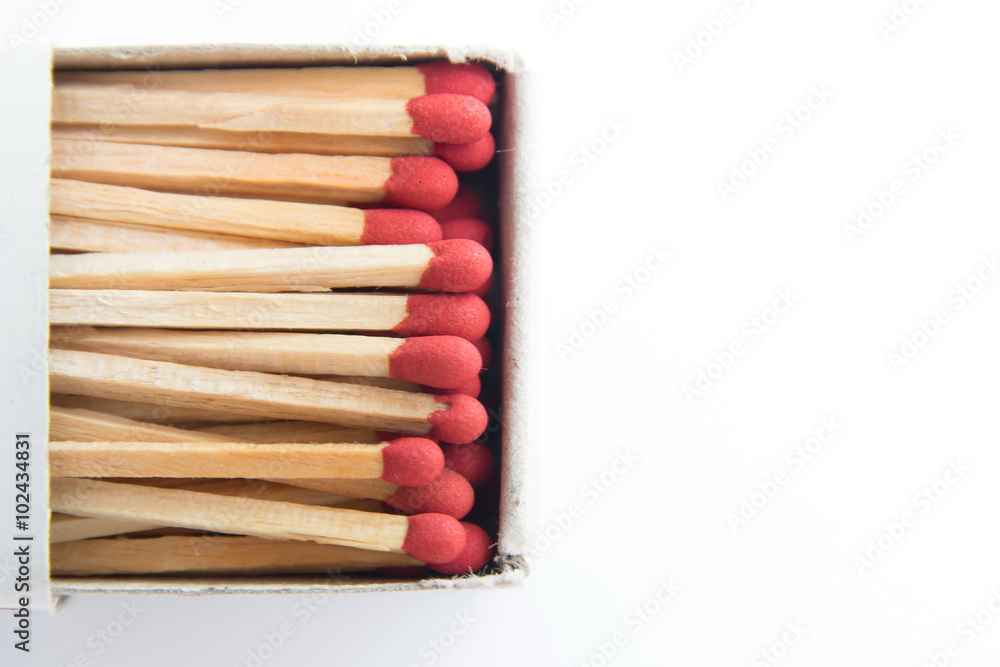 Macro of matches isolated on white background with copy space. Macro of matches isolated on white background with copy space.