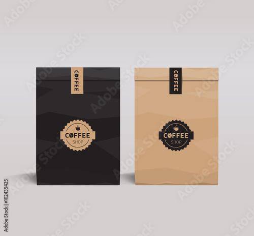 brown and black paper packaging set mock up .  coffee shop and restaurant.