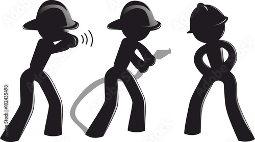 Silhouettes of firemen on a white background