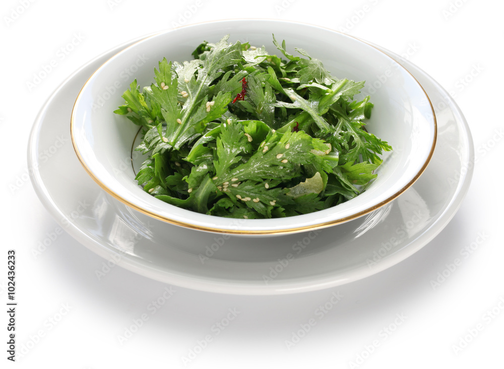 crown daisy salad isolated on white background crown daisy salad isolated on white background