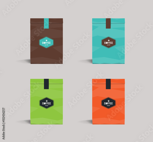 set color paper packaging mock up.  coffee shop and restaurant.