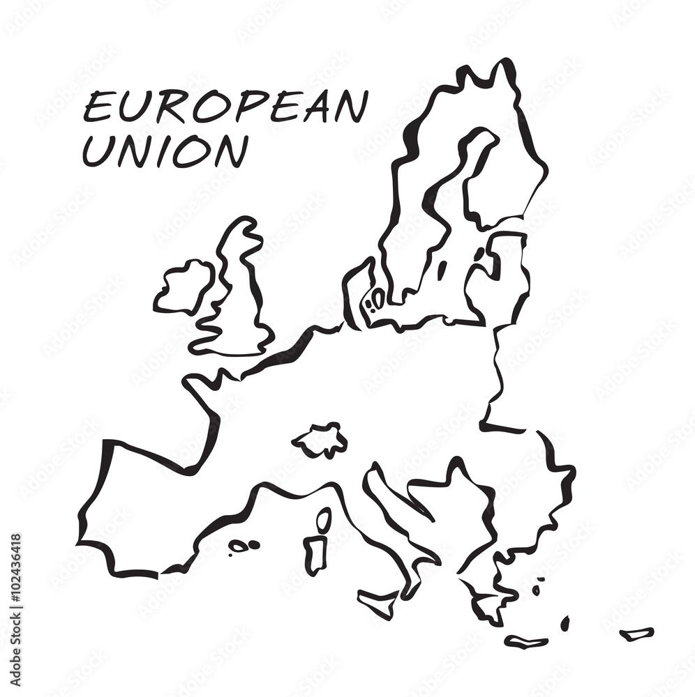 Vector drawn Illustration of European Union borders. Vector drawn Illustration of European Union borders.