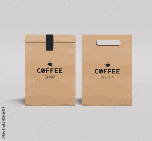 brown  paper packaging set mock up .  coffee shop and restaurant. set