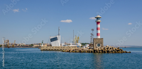 heavy cranes in bulgarian port bourgas are used for unloading cargo ships. In the vicinity is the pasenger ferry terminal. photo