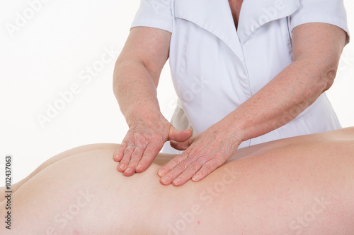 Patient at the physiotherapy gets massage or lymphatic drainage