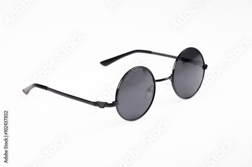 round retro sunglasses on white background