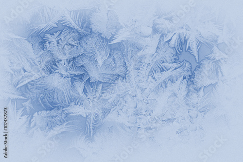 Fotografia, Obraz Beautiful frost pattern on a window glass (in subdued colors, retro style)