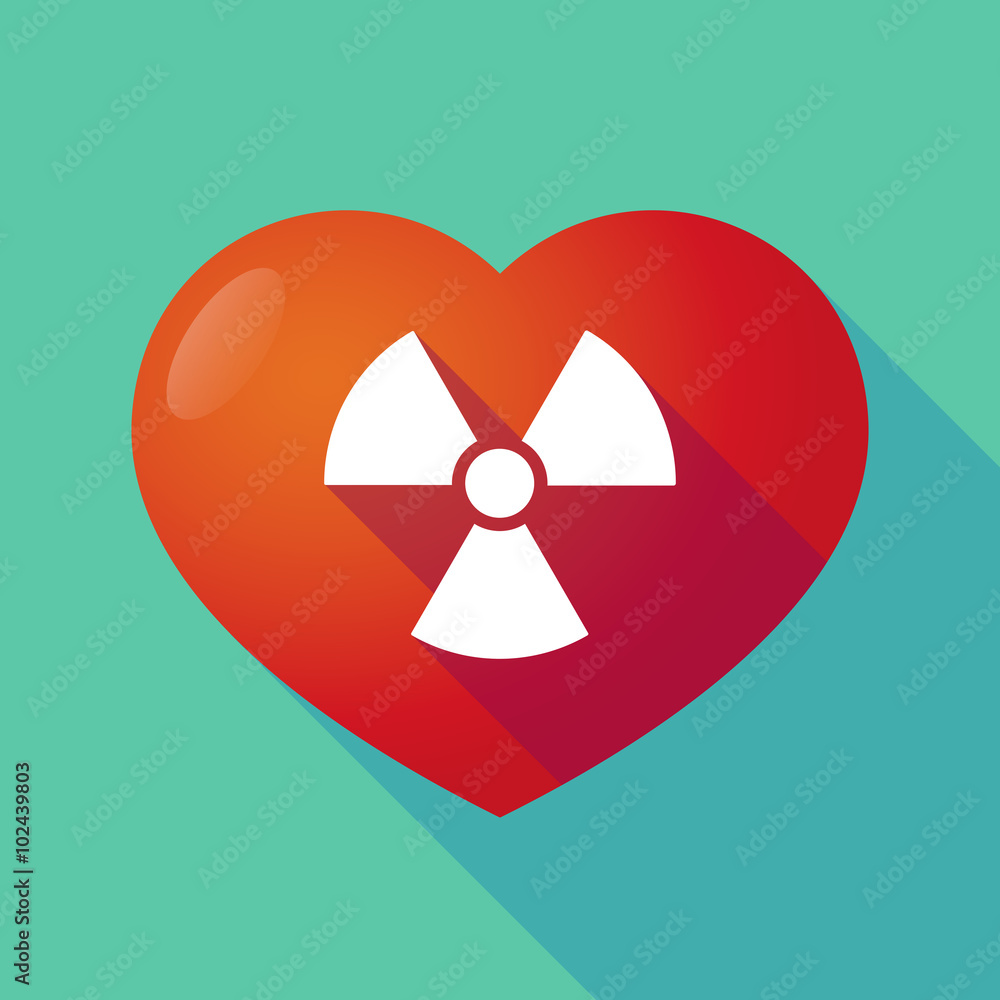 Long shadow red heart with  a radio activity sign