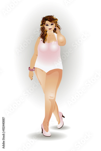 Plus size sexy girl, vector illustration
