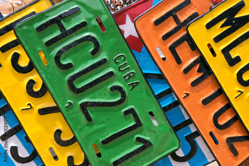 Fake handcrafted cuban car plates for sale as souvenirs