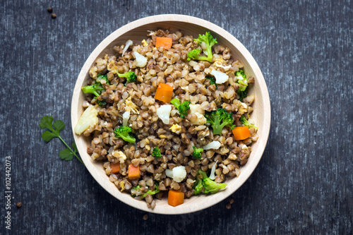 Buckwheat with  vegetables and feta cheese