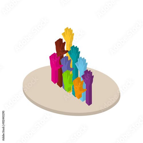 Colors hands up in isometric style