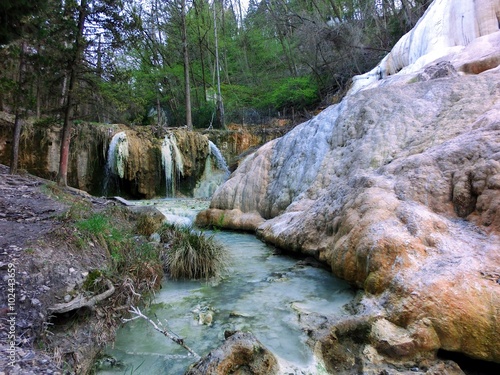 Colorful sulfur deposits near Italian hot springs - landscape color photo photo