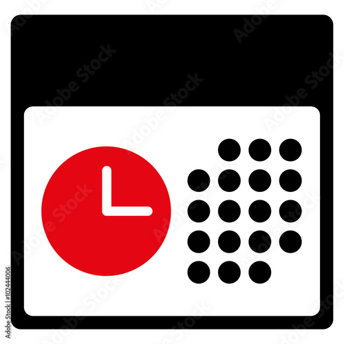 Time And Date vector icon. Style is bicolor flat symbol, intensive red and black colors, rounded angles, white background.