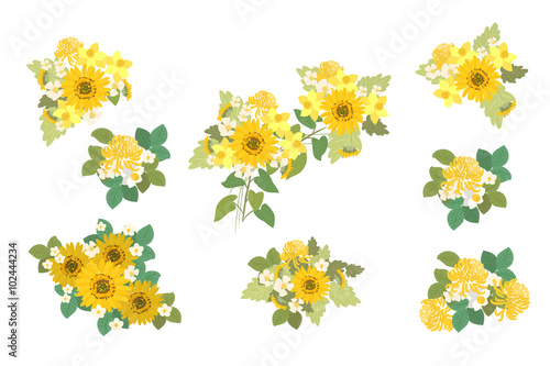 Fototapeta Naklejka Na Ścianę i Meble -  Floral sunflower, narcissus, strawberry flowers retro vintage background