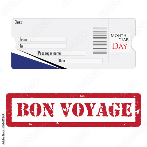 Stamp bon voyage and ticket