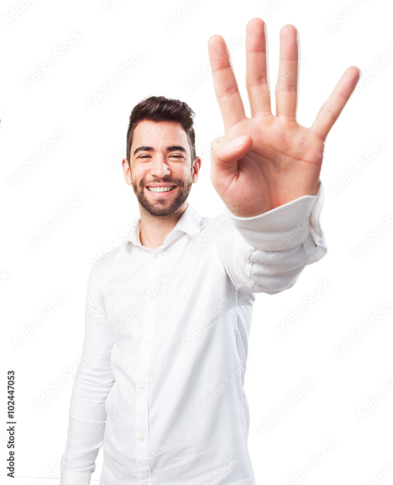 cool man showing number four cool man showing number four