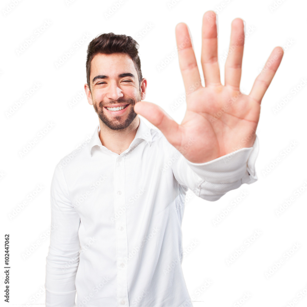 Fototapeta premium cool man showing number five