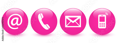 Contact Us – Set of pink glossy ball buttons, icons