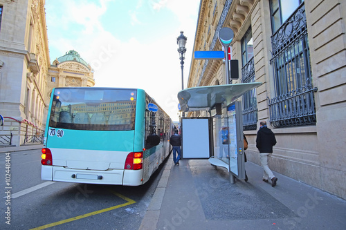 Paris, France, February 6, 2016: Bus  stop on the street of Paris, France photo