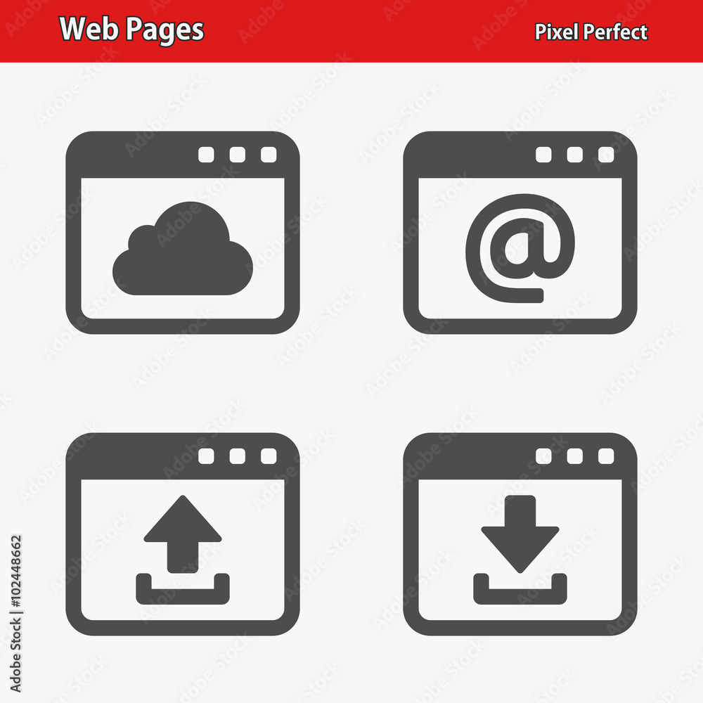 Web Pages Icons. Professional, pixel perfect icons optimized for both large and small resolutions. EPS 8 format.