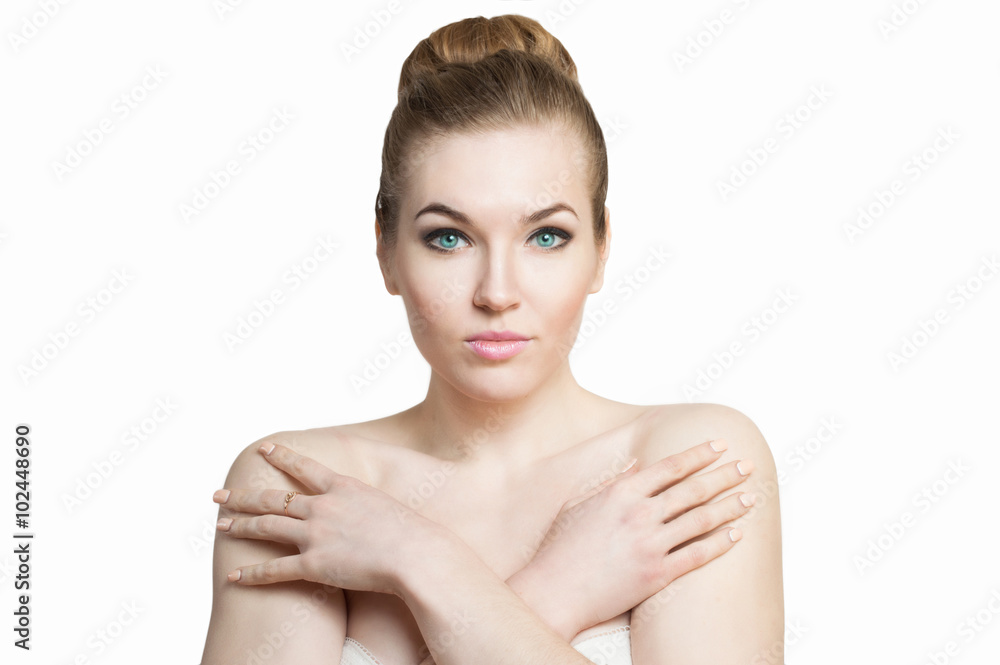 beautiful girl without makeup on a white background beautiful girl without makeup on a white background