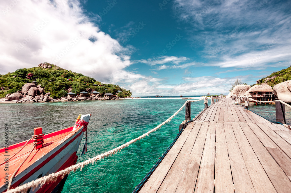 Fototapeta premium Island of dreams . Island lengthwise of the bridge .Water bridge and the sky.