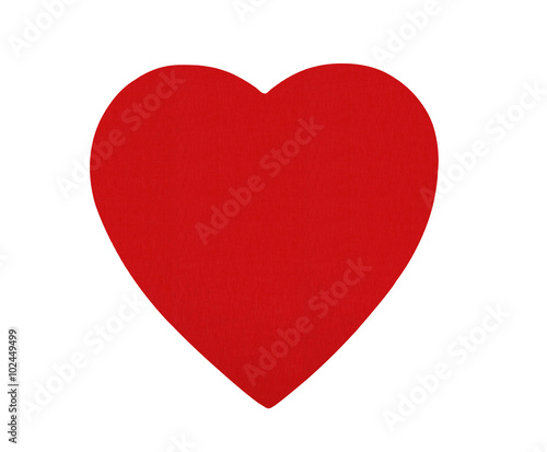 Red felt heart isolated on white background