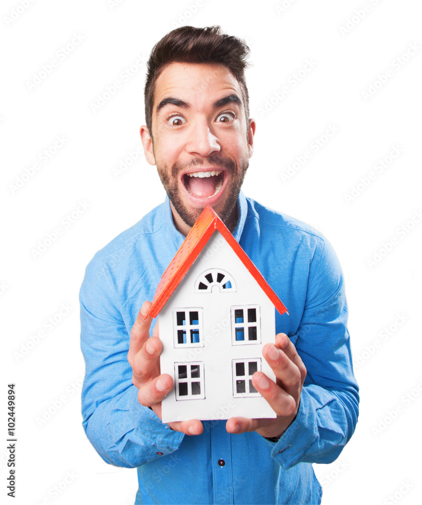 man holding a house man holding a house