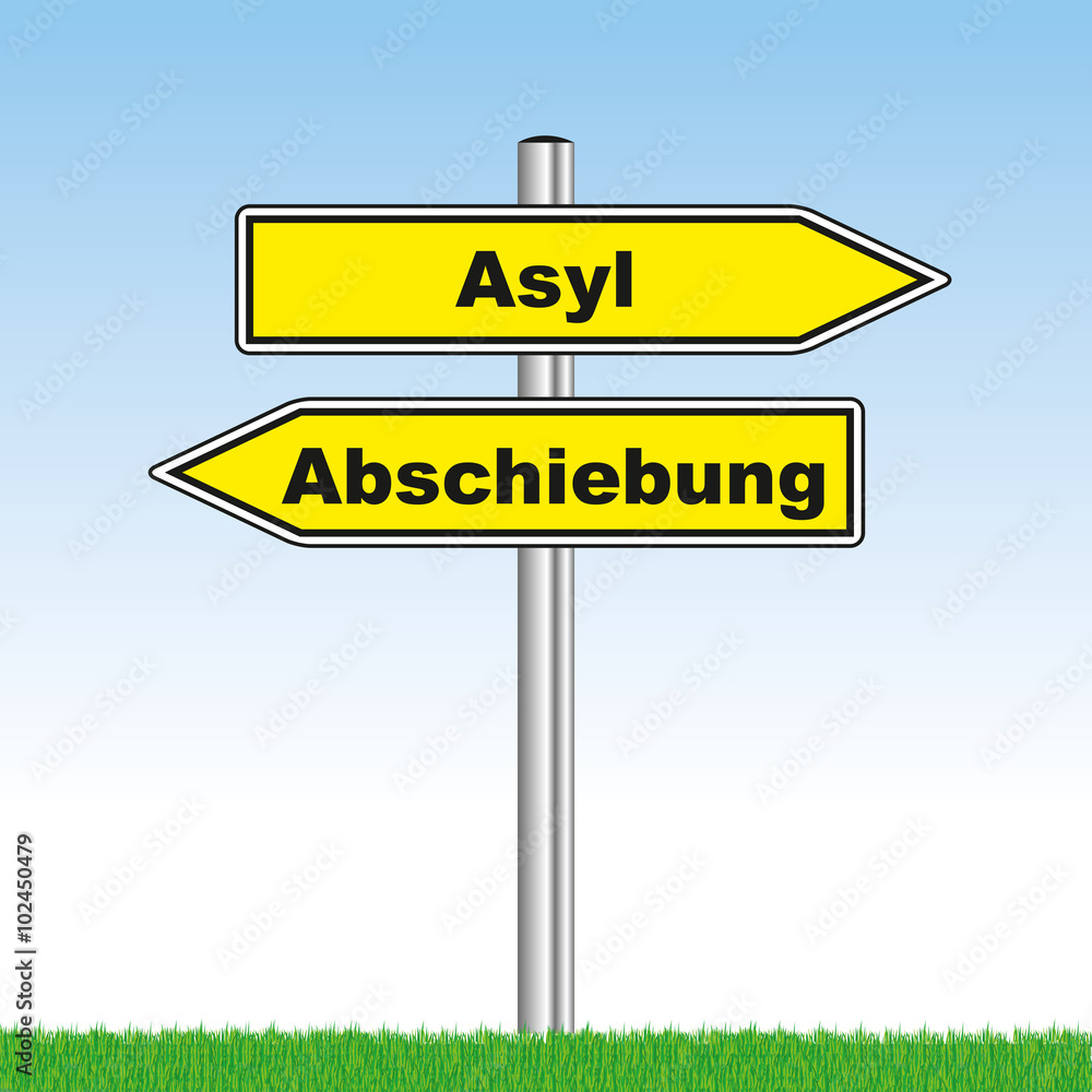 direction sign with asylum and deportation showing opposite direccions direction sign with asylum and deportation showing opposite direccions