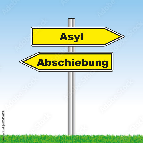 direction sign with asylum and deportation showing opposite direccions