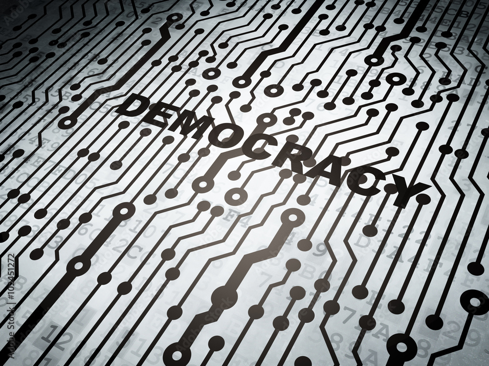 Fototapeta premium Political concept: circuit board with Democracy